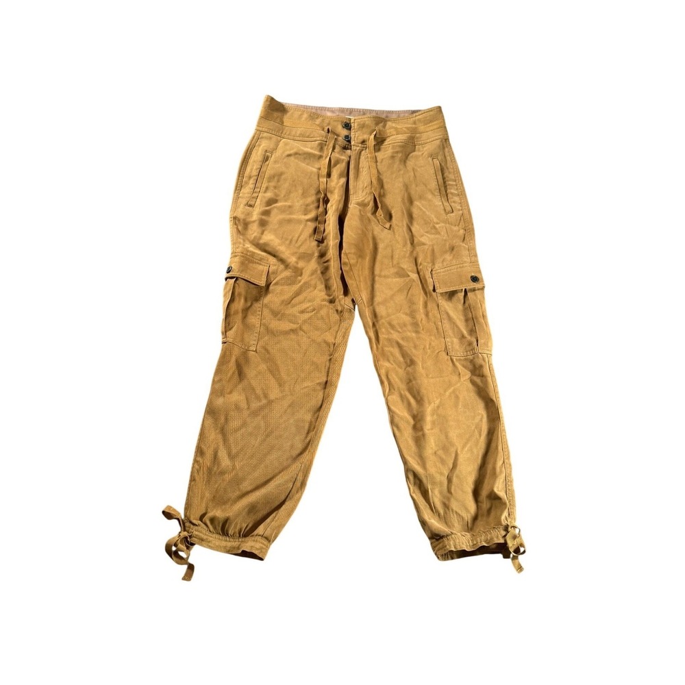 Sundance Women Mustard Cargo Pants Drawstring Waist Tie Cuff Ankle Utility SZ 6